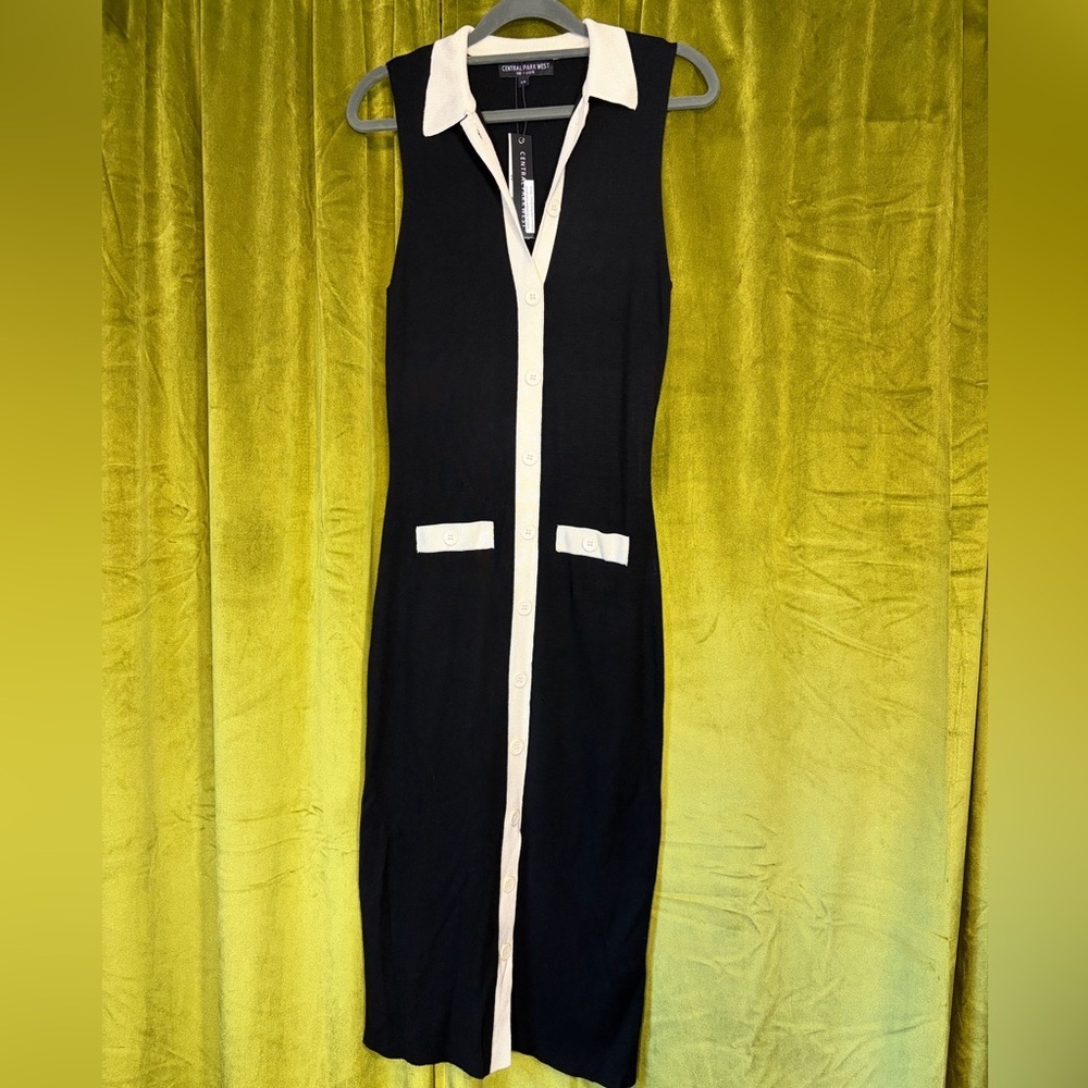 NWT Central Park West New York Black and Creme Knit Bodycon Dress XS $182